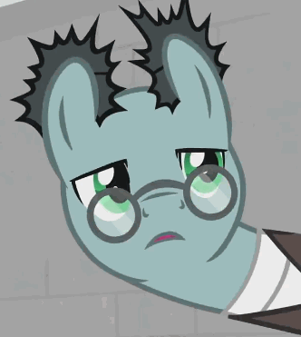 Size: 332x371 | Tagged: safe, screencap, character:sans smirk, species:earth pony, species:pony, episode:the last laugh, g4, my little pony: friendship is magic, animated, blinking, cropped, electricity, glasses, male, perfect loop, solo, stallion, zzt