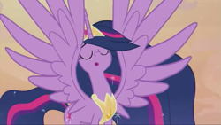 Size: 1695x954 | Tagged: safe, screencap, character:twilight sparkle, character:twilight sparkle (alicorn), species:alicorn, species:pony, episode:the last problem, g4, my little pony: friendship is magic, princess twilight 2.0, singing, solo, spread wings, wings