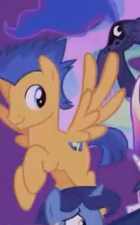 Size: 266x425 | Tagged: safe, screencap, character:flash sentry, character:night light, character:princess luna, species:pegasus, species:pony, episode:the last problem, g4, my little pony: friendship is magic, leak, cropped, cutie mark, male, offscreen character, smiling, solo focus, wings