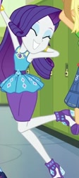 Size: 233x522 | Tagged: safe, screencap, character:applejack, character:rarity, episode:do it for the ponygram!, g4, my little pony:equestria girls, adorasexy, beautiful, beautisexy, canterlot high, cropped, cute, eyes closed, eyeshadow, happy, high heels, lockers, makeup, offscreen character, pencil skirt, pose, raribetes, sexy, shoes, solo