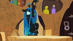 Size: 1920x1080 | Tagged: safe, screencap, character:queen chrysalis, species:changeling, species:pony, episode:the ending of the end, g4, my little pony: friendship is magic, leak, cave, female