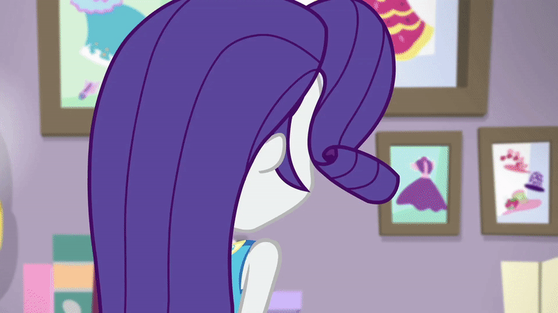 Size: 800x450 | Tagged: safe, screencap, character:rarity, episode:do it for the ponygram!, g4, my little pony:equestria girls, animated, cute, female, funny, geode of shielding, gif, hair in mouth, looking at something, magical geodes, majestic as fuck, rarara, raribetes, rarity's bedroom, solo, whoops