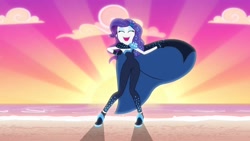 Size: 1920x1080 | Tagged: safe, screencap, character:rarity, episode:do it for the ponygram!, episode:outtakes, episode:the other side, g4, my little pony:equestria girls, adorasexy, blooper, bodysuit, cape, clothing, cute, female, high heels, huggable, sexy, shoes, solo, the other side bloopers
