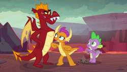 Size: 1920x1080 | Tagged: safe, screencap, character:garble, character:smolder, character:spike, species:dragon, episode:sweet and smoky, g4, my little pony: friendship is magic, blanket, dragoness, female, male, teenaged dragon, trio, winged spike