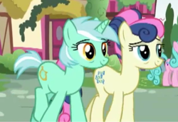 Size: 516x356 | Tagged: safe, screencap, character:bon bon, character:lyra heartstrings, character:sweetie drops, species:pony, episode:the last problem, g4, my little pony: friendship is magic, alternate hairstyle, female, married couple, older