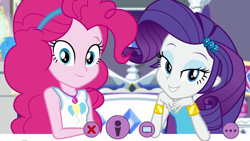 Size: 1920x1080 | Tagged: safe, screencap, character:pinkie pie, character:rarity, episode:do it for the ponygram!, g4, my little pony:equestria girls, eyeshadow, geode of shielding, geode of sugar bombs, lidded eyes, looking at you, magical geodes, makeup, rarity's bedroom, recording, she knows, they know, webcam