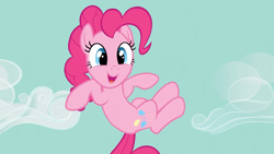 Size: 1920x1080 | Tagged: safe, screencap, character:pinkie pie, species:earth pony, species:pony, episode:the best night ever, g4, my little pony: friendship is magic, bouncing, cloud, cute, cutie mark, diapinkes, female, mare, open mouth, pinkie being pinkie, solo
