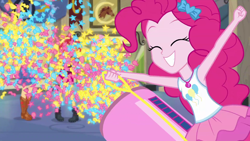 Size: 1920x1080 | Tagged: safe, screencap, character:applejack, character:fluttershy, character:pinkie pie, episode:do it for the ponygram!, g4, my little pony:equestria girls, canterlot high, confetti, party cannon