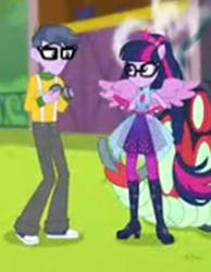 Size: 203x262 | Tagged: safe, screencap, character:microchips, character:twilight sparkle, character:twilight sparkle (scitwi), species:eqg human, episode:cheer you on, g4, my little pony:equestria girls, converse, cropped, duo, female, male, ponied up, scitwilicorn, shoes, super ponied up