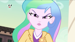 Size: 1136x640 | Tagged: safe, screencap, character:princess celestia, character:principal celestia, equestria girls:holidays unwrapped, g4, my little pony:equestria girls, angry, blizzard or bust, celestia is not amused, female, plusplus, unamused