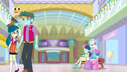 Size: 1920x1080 | Tagged: safe, screencap, character:bon bon, character:juniper montage, character:lyra heartstrings, character:sweetie drops, equestria girls:holidays unwrapped, g4, my little pony:equestria girls, brim marco, canterlot mall, female, male, plusplus, shipping fuel