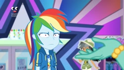 Size: 2491x1401 | Tagged: safe, screencap, character:daring do, character:rainbow dash, character:zephyr breeze, equestria girls:holidays unwrapped, g4, my little pony:equestria girls, chestnut magnifico, da fuq, dashing through the mall, faec, meme, not amused face, plusplus, rainbow dash is best facemaker, rainbow dash is not amused, shrunken pupils, special eyes, unamused