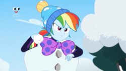 Size: 1920x1080 | Tagged: safe, screencap, character:rainbow dash, equestria girls:holidays unwrapped, g4, my little pony:equestria girls, plusplus, saving pinkie's pie, snow, snowball, snowman, solo