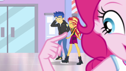 Size: 1920x1080 | Tagged: safe, screencap, character:flash sentry, character:pinkie pie, character:sunset shimmer, episode:do it for the ponygram!, g4, my little pony:equestria girls, converse, shoes