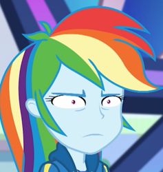 Size: 474x499 | Tagged: safe, screencap, character:rainbow dash, equestria girls:holidays unwrapped, g4, my little pony:equestria girls, cropped, da fuq, dashing through the mall, faec, meme, not amused face, plusplus, rainbow dash is best facemaker, rainbow dash is not amused, reaction image, shrunken pupils, solo, special eyes, thousand yard stare, unamused
