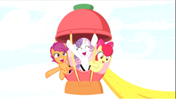 Size: 1375x774 | Tagged: safe, screencap, character:apple bloom, character:scootaloo, character:sweetie belle, species:earth pony, species:pegasus, species:pony, species:unicorn, episode:growing up is hard to do, g4, my little pony: friendship is magic, bow, cropped, cutie mark crusaders, excited, eyes closed, female, ferris wheel, hair bow, happy, hooves in air, mare, older, older apple bloom, older cmc, older scootaloo, older sweetie belle, open mouth, seatbelt, trio, underhoof