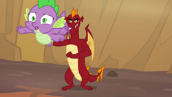 Size: 1280x720 | Tagged: safe, screencap, character:garble, character:spike, species:dragon, episode:sweet and smoky, g4, my little pony: friendship is magic, claws, duo, male, throwing, winged spike, wings