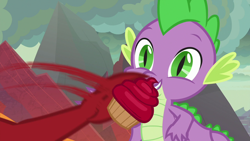 Size: 1280x720 | Tagged: safe, screencap, character:garble, character:spike, species:dragon, episode:sweet and smoky, g4, my little pony: friendship is magic, cupcake, food, great moments in animation, male, smear frame, winged spike