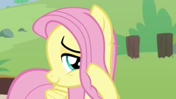 Size: 1920x1080 | Tagged: safe, screencap, character:angel bunny, character:fluttershy, species:pegasus, species:pony, episode:she talks to angel, g4, my little pony: friendship is magic, body swap, cute, female, mare, shy, shyabetes, smiling, solo