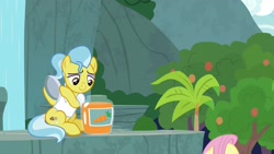 Size: 1920x1080 | Tagged: safe, screencap, character:doctor fauna, character:fluttershy, species:earth pony, species:pony, episode:she talks to angel, g4, my little pony: friendship is magic, clothing, concentrated carrot extract, female, jar, mare, shirt, solo focus