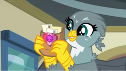 Size: 1600x902 | Tagged: safe, screencap, character:gabby, episode:dragon dropped, g4, my little pony: friendship is magic, cute, cutie mark, gabbybetes, mail, mailbag, plaque, solo, the cmc's cutie marks