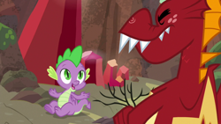 Size: 1920x1080 | Tagged: safe, screencap, character:garble, character:spike, species:dragon, episode:sweet and smoky, g4, my little pony: friendship is magic, claws, crystal, duo, male, smiling, winged spike