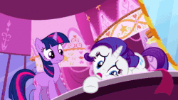Size: 1920x1080 | Tagged: safe, screencap, character:rarity, character:twilight sparkle, character:twilight sparkle (unicorn), species:pony, species:unicorn, episode:lesson zero, g4, my little pony: friendship is magic, animated, drama queen, fainting couch, female, mare, marshmelodrama, sound, webm