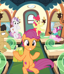 Size: 756x874 | Tagged: safe, screencap, character:apple bloom, character:scootaloo, character:sweetie belle, species:earth pony, species:pegasus, species:pony, species:unicorn, episode:growing up is hard to do, g4, my little pony: friendship is magic, bipedal, bow, cropped, cute, cutie mark, cutie mark crusaders, dancing, excited, female, hair bow, happy, mare, older, older apple bloom, older cmc, older scootaloo, older sweetie belle, smiling, standing, standing on one leg, the cmc's cutie marks, trio focus, underhoof