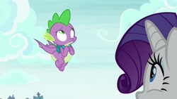 Size: 1920x1080 | Tagged: safe, screencap, character:rarity, character:spike, species:dragon, species:pony, episode:dragon dropped, g4, my little pony: friendship is magic, backpack, claws, female, male, mare, winged spike