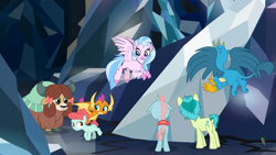 Size: 1280x720 | Tagged: safe, screencap, character:ballet jubilee, character:gallus, character:ocellus, character:sandbar, character:silverstream, character:smolder, character:yona, species:changedling, species:changeling, species:classical hippogriff, species:dragon, species:earth pony, species:griffon, species:hippogriff, species:pony, species:reformed changeling, species:yak, episode:the ending of the end, g4, my little pony: friendship is magic, leak, bow, butt, cloven hooves, colored hooves, dragoness, female, filly, flying, hair bow, jewelry, male, monkey swings, necklace, paw pads, paws, plot, quadrupedal, student six, teenager, wings
