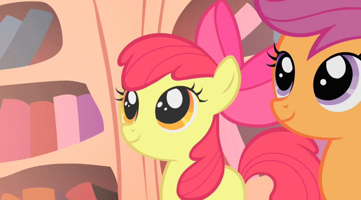 Size: 704x390 | Tagged: safe, screencap, character:apple bloom, character:scootaloo, character:sweetie belle, species:pegasus, species:pony, episode:the show stoppers, g4, my little pony: friendship is magic, animated, cutie mark crusaders, golden oaks library, library