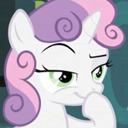 Size: 250x250 | Tagged: safe, screencap, character:sweetie belle, episode:family appreciation day, g4, my little pony: friendship is magic, cropped, devious, scheming belle, smiling, smirk, solo