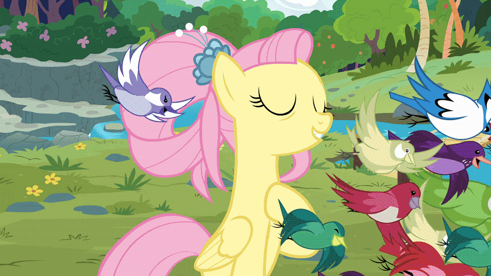 Size: 960x540 | Tagged: safe, screencap, character:discord, character:fluttershy, character:luster dawn, character:twilight sparkle, character:twilight sparkle (alicorn), species:alicorn, species:bird, species:deer, species:draconequus, species:duck, species:mallard, species:pegasus, species:pony, species:rabbit, species:unicorn, episode:the last problem, g4, my little pony: friendship is magic, season 9, animal, animated, chaos, cloud, dimension travel, female, ferret, gif, male, meadow, mountain, mouse, nature, older, older fluttershy, portal, princess twilight 2.0, raccoon, singing, sky, tree