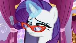 Size: 1920x1080 | Tagged: safe, screencap, character:rarity, species:pony, episode:dragon dropped, g4, my little pony: friendship is magic, glasses, magic, needle, solo