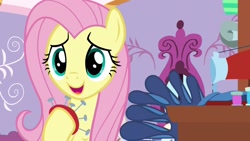 Size: 1920x1080 | Tagged: safe, screencap, character:fluttershy, species:pony, episode:dragon dropped, g4, my little pony: friendship is magic, cute, fabric, pincushion, sewing machine, shyabetes, solo