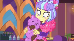 Size: 1366x768 | Tagged: safe, screencap, character:supernova zap, species:dog, episode:lost and pound, g4, my little pony:equestria girls, cute, happy, hug, lost and pound: rarity, mud, muddy, princess thunder guts, puppy, su-z, supernova zap