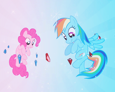 Size: 400x320 | Tagged: safe, screencap, character:pinkie pie, character:rainbow dash, species:earth pony, species:pegasus, species:pony, episode:friendship is magic, g4, my little pony: friendship is magic, animated, duo, elements of harmony, female, gif, mare