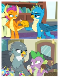 Size: 3106x4096 | Tagged: safe, screencap, character:gabby, character:gallus, character:sandbar, character:smolder, character:spike, species:dragon, episode:dragon dropped, episode:school daze, g4, my little pony: friendship is magic, winged spike