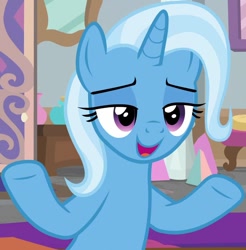 Size: 902x918 | Tagged: safe, screencap, character:trixie, species:pony, species:unicorn, episode:a horse shoe-in, g4, my little pony: friendship is magic, cropped, female, lidded eyes, mare, raised hooves, solo
