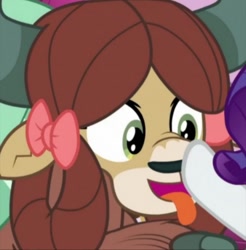 Size: 648x658 | Tagged: safe, screencap, character:rarity, character:yona, species:pony, species:yak, episode:she's all yak, g4, my little pony: friendship is magic, behaving like a dog, blep, boop, bow, cute, female, hair bow, mare, offscreen character, panting, solo focus, tongue out, yonadorable