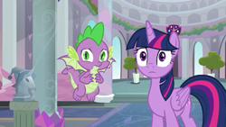 Size: 1366x768 | Tagged: safe, screencap, character:spike, character:twilight sparkle, character:twilight sparkle (alicorn), species:alicorn, species:dragon, species:pony, episode:uprooted, g4, my little pony: friendship is magic, concerned, winged spike