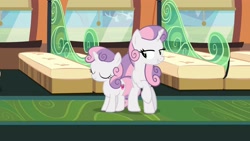 Size: 2560x1440 | Tagged: safe, screencap, character:sweetie belle, species:pony, episode:growing up is hard to do, g4, my little pony: friendship is magic, being big is all it takes, cutie mark, female, filly, mare, older, older sweetie belle, screen, self ponidox, the cmc's cutie marks
