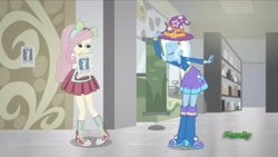 Size: 1918x1080 | Tagged: safe, screencap, character:angel bunny, character:fluttershy, character:trixie, episode:good vibes, eqg summertime shorts, g4, my little pony:equestria girls, bowing, clothing, converse, hat, shoes, sneakers, trixie's hat