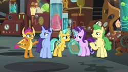 Size: 1920x1080 | Tagged: safe, screencap, character:citrine spark, character:fire quacker, character:huckleberry, character:november rain, character:smolder, character:starlight glimmer, species:dragon, species:pony, episode:a horse shoe-in, g4, my little pony: friendship is magic, friendship student, magic