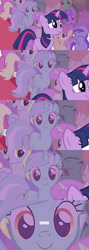 Size: 640x1800 | Tagged: safe, screencap, character:amethyst star, character:carrot top, character:cherry berry, character:derpy hooves, character:dizzy twister, character:golden harvest, character:lyra heartstrings, character:minuette, character:orange swirl, character:sparkler, character:twilight sparkle, character:twinkleshine, species:pegasus, species:pony, episode:the return of harmony, g4, my little pony: friendship is magic, c:, female, human fetish, image macro, looking at you, mare, smiling, soon, tenso