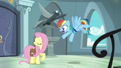 Size: 1920x1080 | Tagged: safe, screencap, character:fluttershy, character:rainbow dash, species:pony, episode:daring doubt, g4, my little pony: friendship is magic, rainbow dash's house, saddle bag