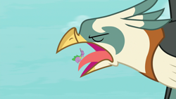 Size: 1920x1080 | Tagged: safe, screencap, character:spike, species:bird, species:dragon, species:roc, episode:molt down, g4, my little pony: friendship is magic, flying, male, open beak, out of context, tongue out, winged spike