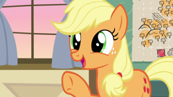 Size: 1920x1080 | Tagged: safe, screencap, character:applejack, species:earth pony, species:pony, episode:going to seed, g4, my little pony: friendship is magic, cute, female, freckles, jackabetes, map, mare, raised hoof, solo