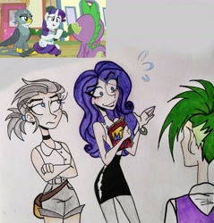 Size: 1928x2015 | Tagged: safe, artist:citi, screencap, character:gabby, character:rarity, character:spike, species:dragon, species:human, episode:dragon dropped, g4, my little pony: friendship is magic, gabby is not amused, human spike, humanized, scene interpretation, screencap reference, skinny, winged spike