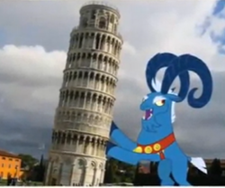 Size: 600x500 | Tagged: safe, screencap, character:grogar, italy, leaning tower of pisa, pisa, the most evil q&a ever